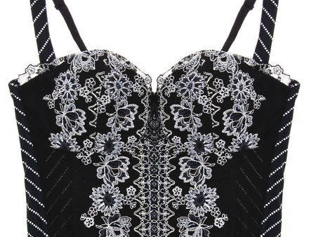 COTTON CLUB FLORAL Embroidered Black Corset Fashion