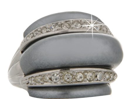 KENNETH JAY LANE Gray Pearl Double Crystal Ring For Cheap