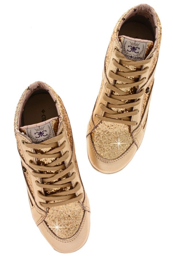 CRAVO & CANELA STARLA Gold Glitter Sneakers Sale