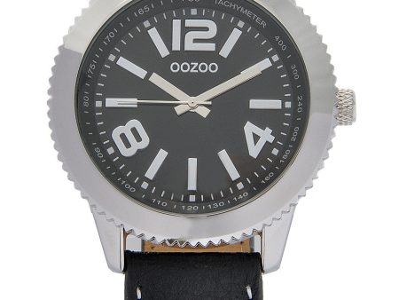 C3844 Silver Wheel Black Leather Watch Discount