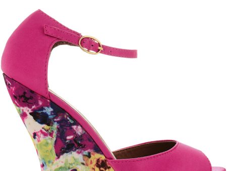 BLOSSOMS Fuchsia Ankle Strap Wedges Discount