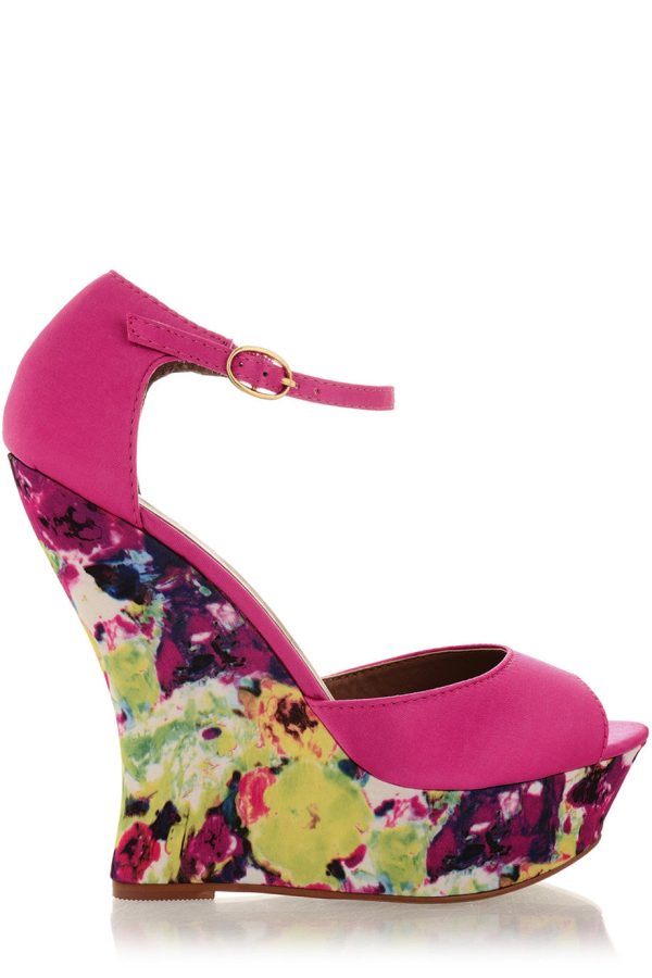 BLOSSOMS Fuchsia Ankle Strap Wedges Discount