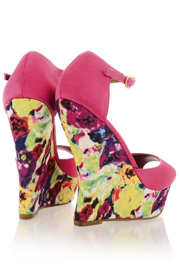 BLOSSOMS Fuchsia Ankle Strap Wedges Discount