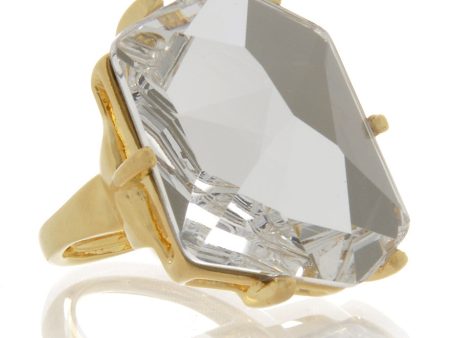 KENNETH JAY LANE CLEAR CRYSTAL Coctail Ring For Sale