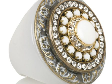 WHITE STONE Crystal Cocktail Ring For Sale