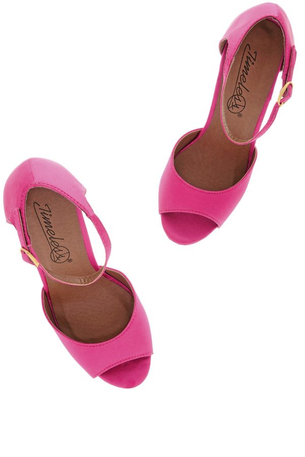 BLOSSOMS Fuchsia Ankle Strap Wedges Discount