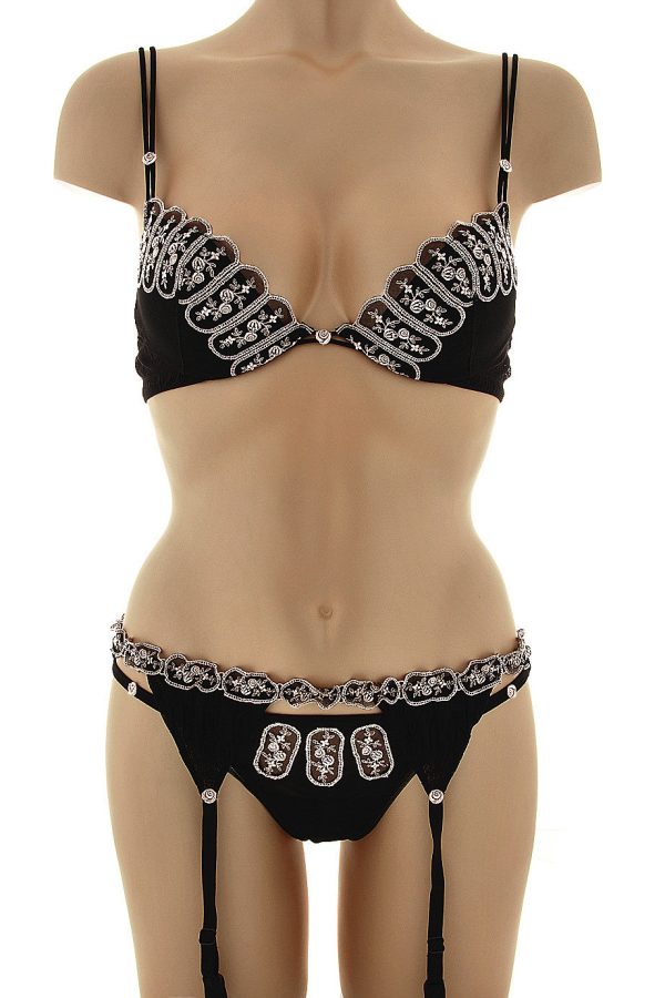 ROSE Embroidered Black Bra For Sale