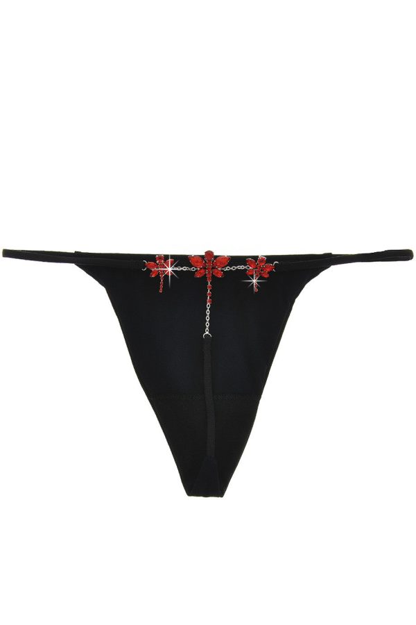 CHRISTIES FLOWER Crystal Black Thong Cheap