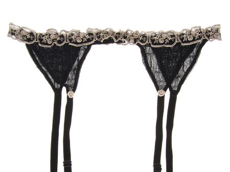 ROSE Embroidered Black Garter Belt Online Hot Sale