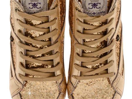 CRAVO & CANELA STARLA Gold Glitter Sneakers Sale