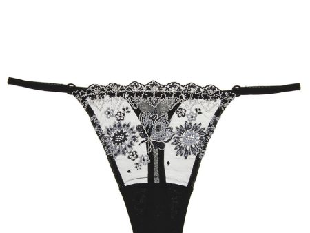 COTTON CLUB FLORAL Embroidered Black Thong Sale