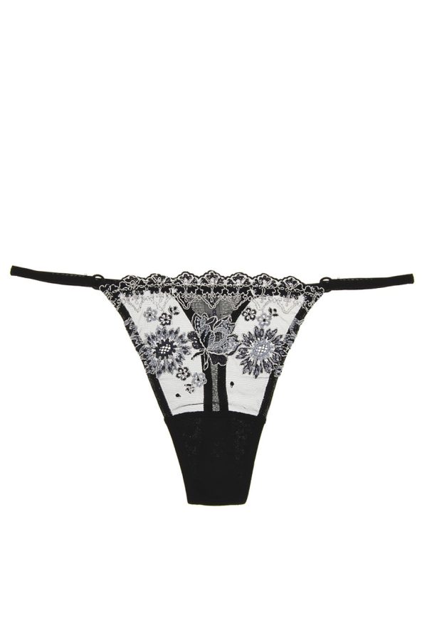 COTTON CLUB FLORAL Embroidered Black Thong Sale