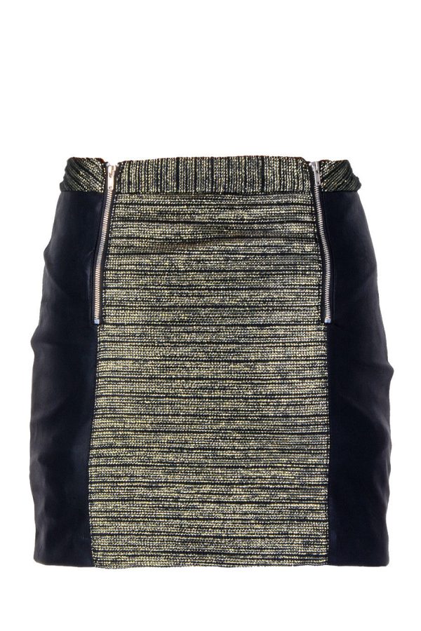 ALIA Black Gold Metallic Mini Skirt Online Sale