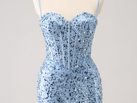 Sparkly Blue Tight Sequins Spaghetti Straps Homecoming Dress Online