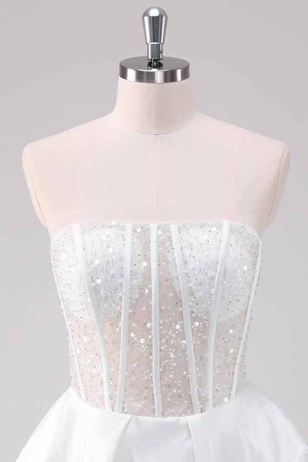 Sparkly White A-Line Strapless Short Homecoming Dress For Sale