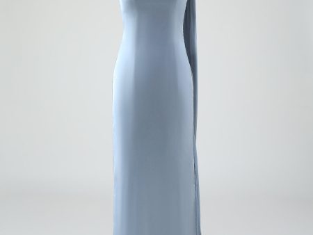 Blue Sheath One Shoulder Satin Long Bridesmaid Dress For Cheap