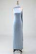 Blue Sheath One Shoulder Satin Long Bridesmaid Dress For Cheap