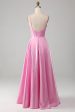 A-Line Spaghetti Straps Pink Corset Prom Dress Online