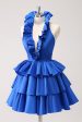 Royal Blue A-Line Halter Tiered Short Homecoming Dress with Ruffles Discount