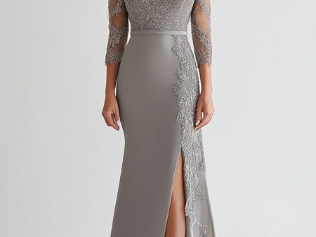 Sparkly Silver Bodycon Appliques Mother of Bride Dress With Slit Cheap