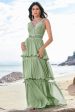 Green A Line Ruffled Floral Long Bridesmaid Dress with Lace Cheap