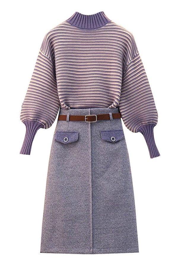 Clodine Purple Sweater and Skirt Set Cheap