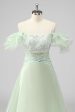 A Line Light Green Off The Shoulder Sequins Wedding Guest Dress Online now