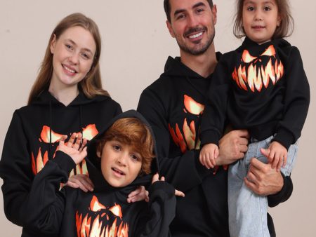 Black Devil Pumpkin Print Hooded Halloween Family Sweatshirts Sale