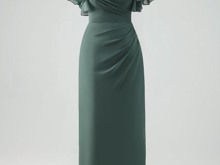 Eucalyptus Spaghetti Straps Sheath Long Chiffon Bridesmaid Dress For Sale