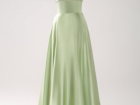 Light Green A-Line Halter Hollow Out Satin Bridesmaid Dress with Flower Online Hot Sale