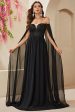 Black  A-line Off The Shoulder Chiffon Long Prom Dress Cheap