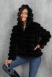 Black Fluffy Faux Fur Cropped Zip Up Coat with Hood Online now