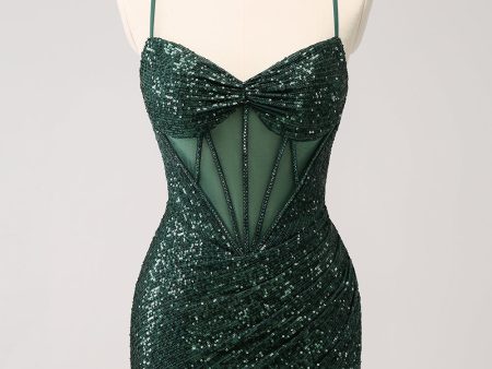 Dark Green Bodycon Spaghetti Straps Corset Short Homecoming Dress with Sequins Discount