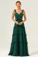 Dark Green A-Line Chiffon Ruffled Long Bridesmaid Dress with Hollow Out Supply