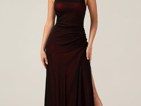 Black Red Sheath Spaghetti Straps Bridesmaid Dress With Elasticity on Sale