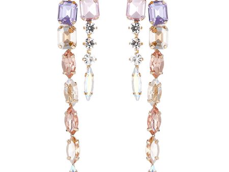 Champagne Crystal Colorful Tassel Stud Alloy Earring For Sale