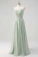 Matcha A Line Strapless Ruched Chiffon Long Bridesmaid Dress Discount