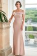 Off the Shoulder Satin Blush Mother of the Bride Dress with 3D Flower Online Sale