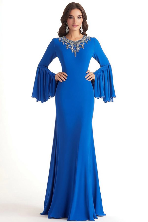 Royal Blue Sheath Scoop Long Sleeve Mother of the Bride Dress Supply