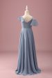 Grey Blue V-Neck A-Line Chiffon High Low Junior Bridesmaid Dress Online