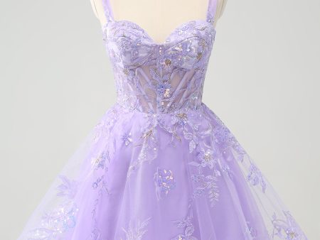 Lilac A-Line Corset Embroidered Homecoming Dress with Sequins Online