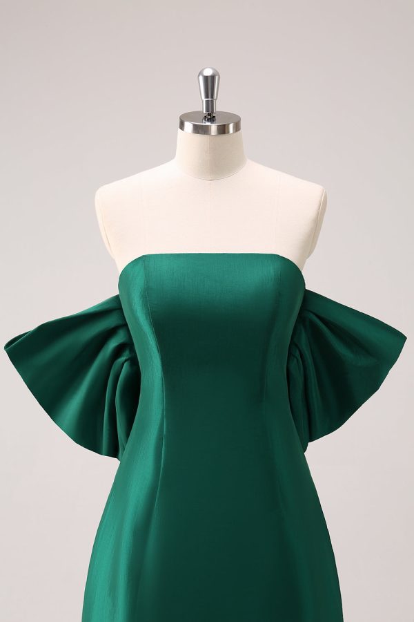 Dark Green Strapless A Line Short Homecoming Dress with Bow For Cheap