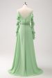 Light Green Cold Shoulder A-Line Chiffon Long Bridesmaid Dress with Ruffles Hot on Sale