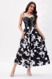 Black White Flower Printed A-Line Spaghetti Straps Party Dress For Sale