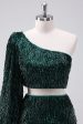 Sparkly Dark Green One Shoulder Tight Short Homecoming Dress with Tassels Online Hot Sale