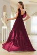 A-Line Burgundy V-Neck Chiffon High Low Prom Dress For Discount