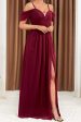 A-Line Cold Shoulder Burgundy Formal Dress with Slit For Cheap