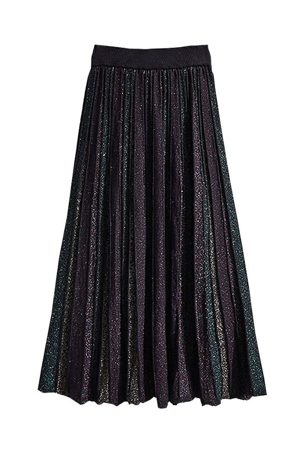 Janine Petrol Metallic Blouse and Pleated Skirt Set Hot on Sale