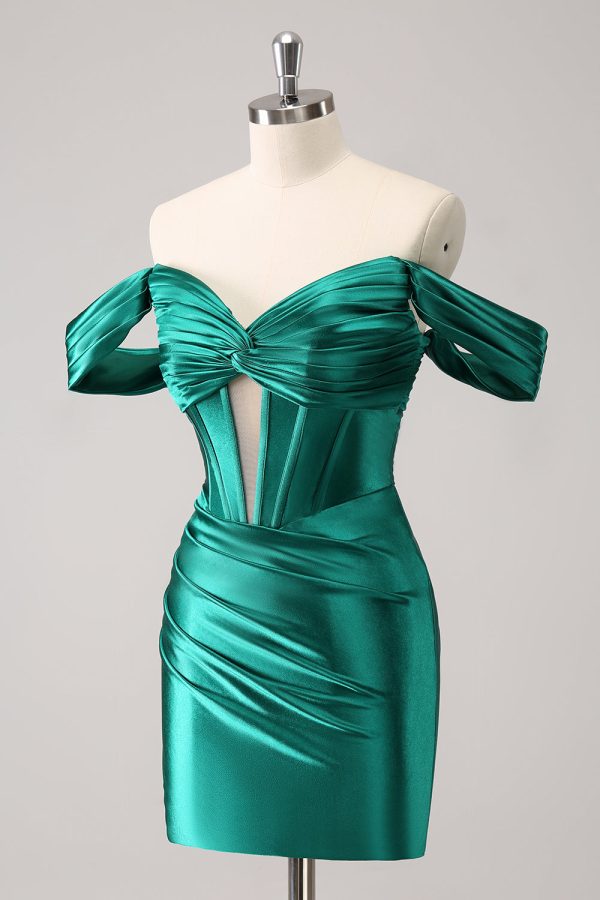 Dark Green Tight Off the Shoulder Corset Satin Homecoming Dress Online