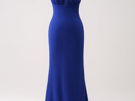 Glitter Blue Halter Mermaid Long Bridesmaid Dress Online Sale